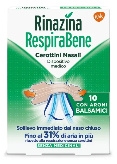 Rinazina Respirabene Cerotti Nasali Con Aromi Balsamici Carton 10 Pezzi