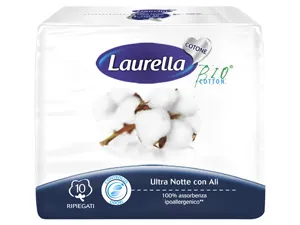 ASSORBENTE LAURELLA IN COTONE ULTRA NOTTE CON ALI 10 PEZZI