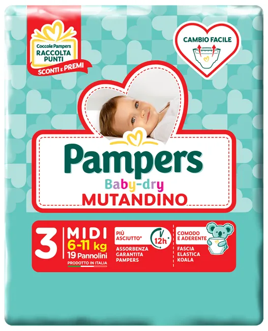 PAMPERS BABY DRY MUTANDINO SM TG3 MIDI 19 PEZZI