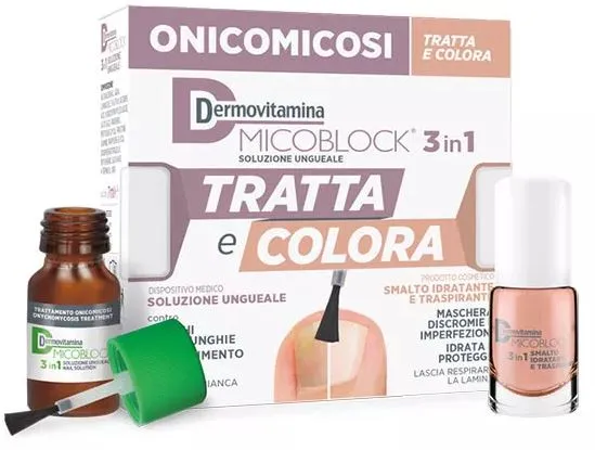 DERMOVITAMINA MICOBLOCK TRATTA E COLORA 3 IN 1 SOLUZIONE UNGUEALE 7 ML + SMALTO IDRATANTE TRASPIRANTE 5 ML