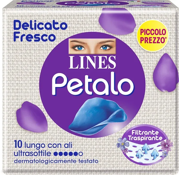 Lines Petalo Blu Assorbente Lungo Con Ali 10 Pezzi