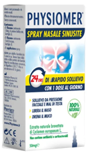 Physiomer Spray Nasale Sinusite 2 Pezzi 1 Flacone Da 50 Mg Di Estratto Di Ciclamino Naturale Liofilizzato + 1 Fiale Da 5 Ml Di Solvente