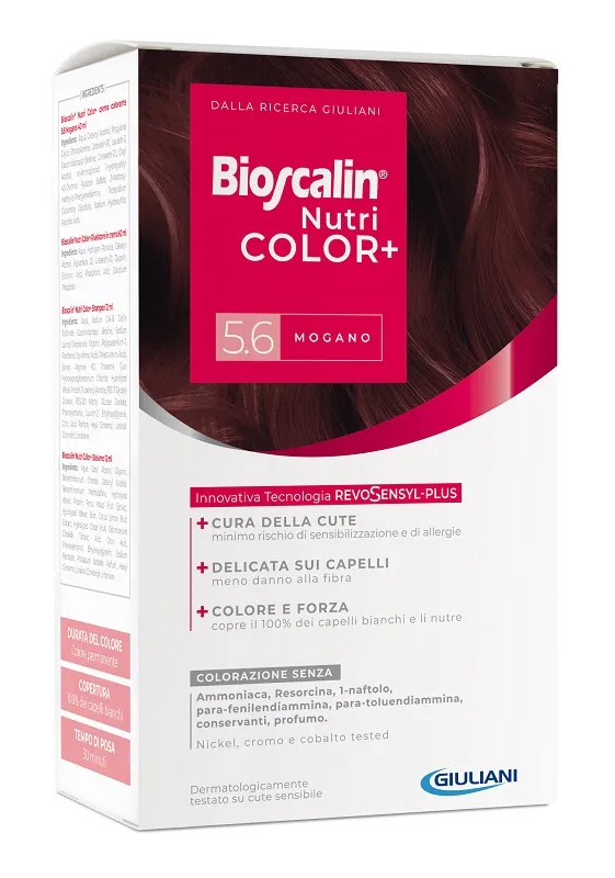 Bioscalin Nutricolor Plus 5.6 Mogano Crema Colorante 40 Ml + Rivelatore Crema 60 Ml + Shampoo 12 Ml + Trattamento Finale Balsamo 12 Ml