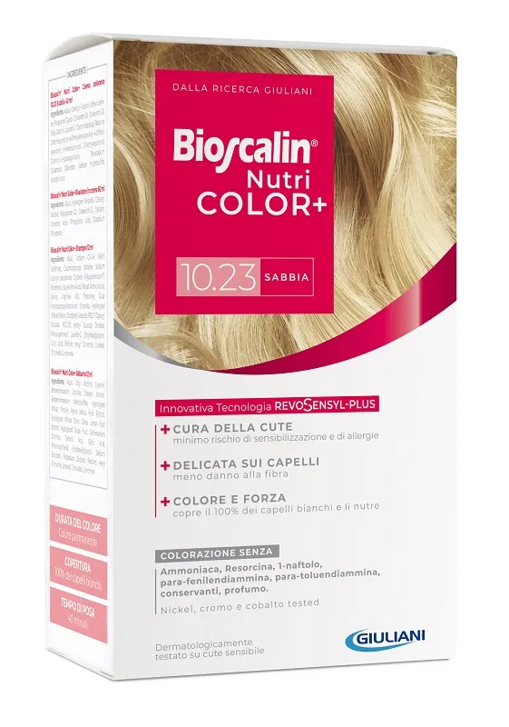 Bioscalin Nutricolor Plus 10.23 Sabbia Crema Colorante 40 Ml + Rivelatore Crema 60 Ml + Shampoo 12 Ml + Trattamento Finale Balsamo 12 Ml