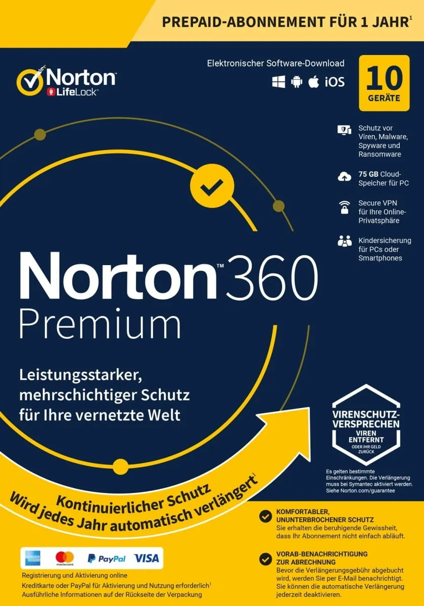 Norton 360 Premium, 75 GB di backup nel cloud, 10 dispositivi 1 anno