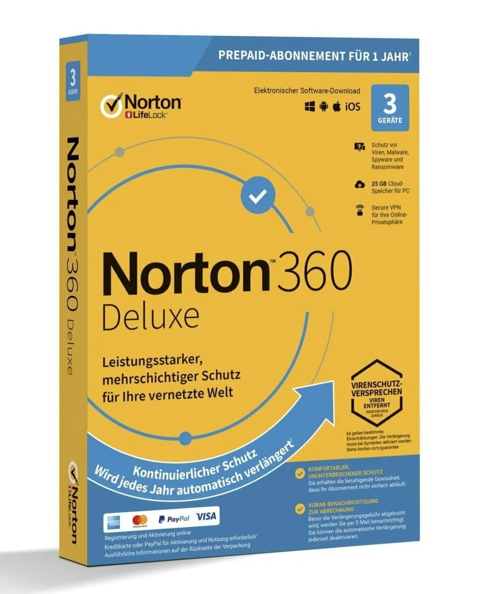 Norton 360 Deluxe, 25 GB di backup nel cloud, 3 dispositivi 1 anno Scarica