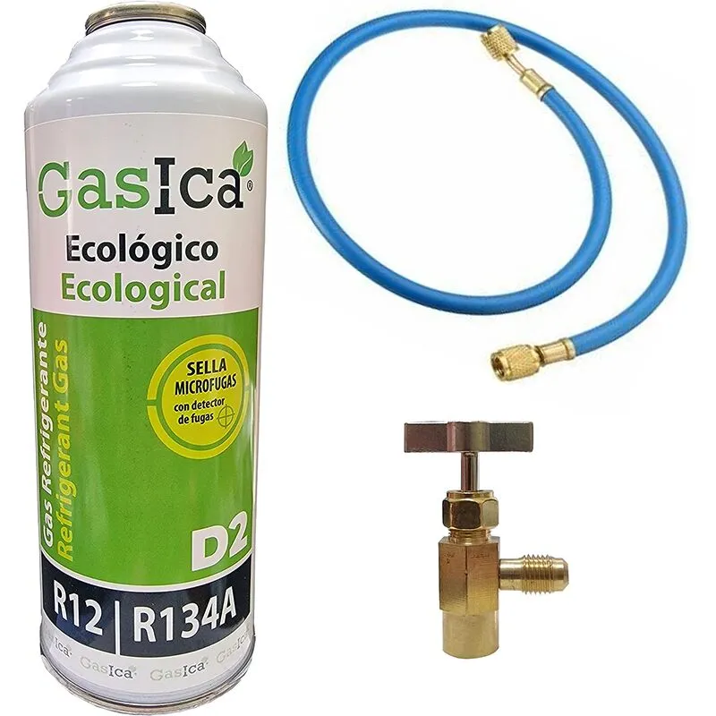 1 bottiglia di gas ecologico D2 226G + valvola + tubo sostitutivo R12, R134A Freeze organico