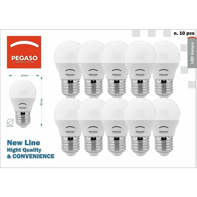 Pegaso - 10 lampade led sfera opale g45 7watt 3000k calda e27 a+ lampadina