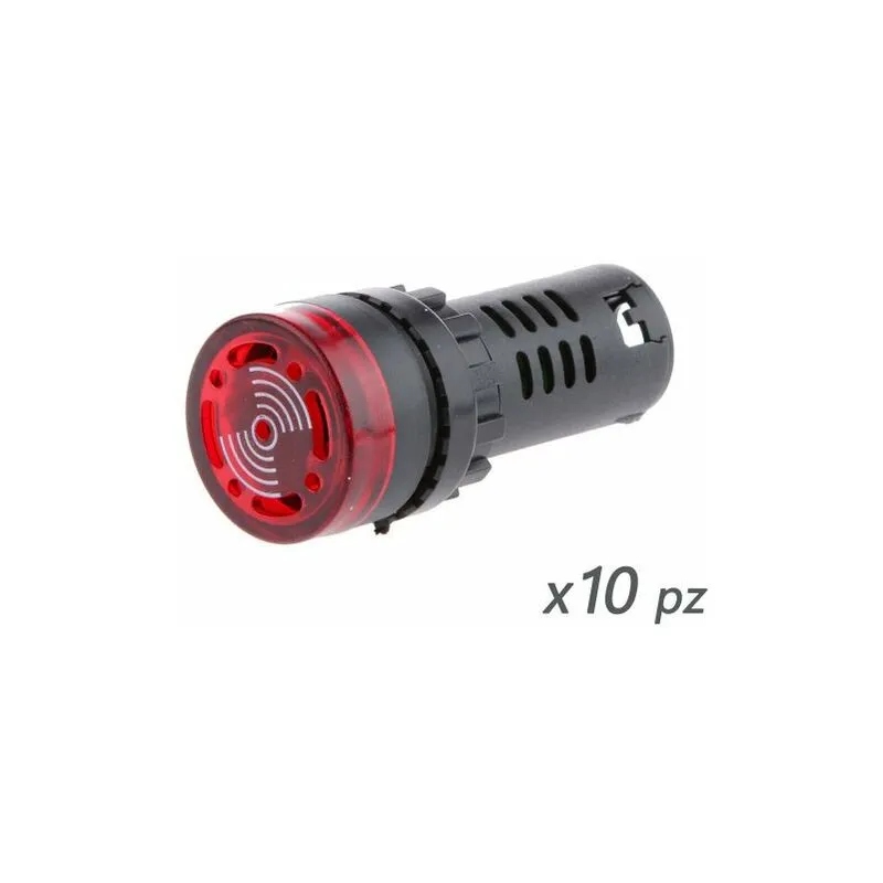 10 Pezzi Indicatore Led Rosso ac 220V Buzzer Allarme Acustico Da Incasso Foro 22mm