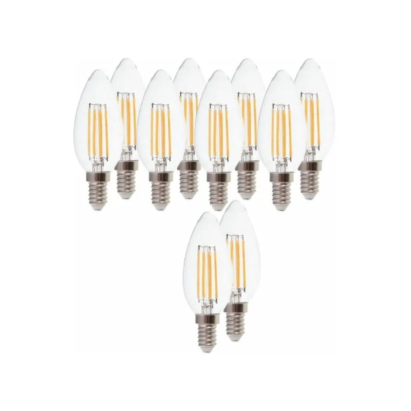 Elesa - 10x Candela led a Filamento E14 - C37 - Trasparente - 5w - Luce Calda 2700k