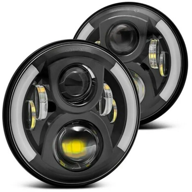 Faro LED rotondo per moto 12V/24V Indicatore di direzione retrò Lampada da 7 pollici Sostituzione faro per Jeep Wrangler, 60W