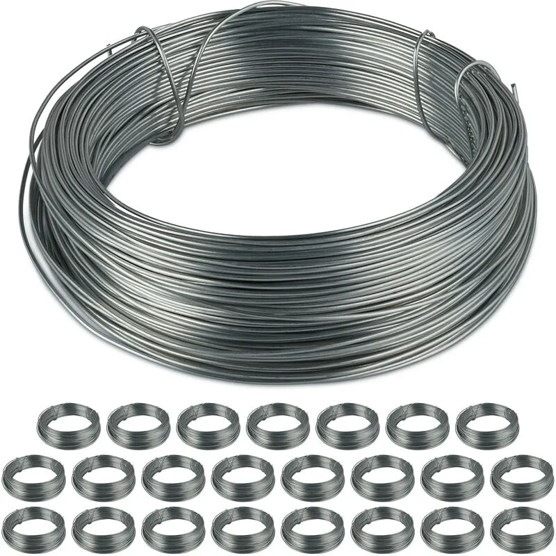 24x Filo di Ferro Zincato, Set di Bobine, da Giardino, Cavo Metallico Sottile, L:50 m, d: 1 mm, Argento