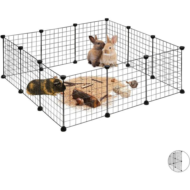 12x Pannelli Recinto, Recinzione diy per Animali di Piccola Taglia, Rete Allungabile per Conigli, Accessori, Nero