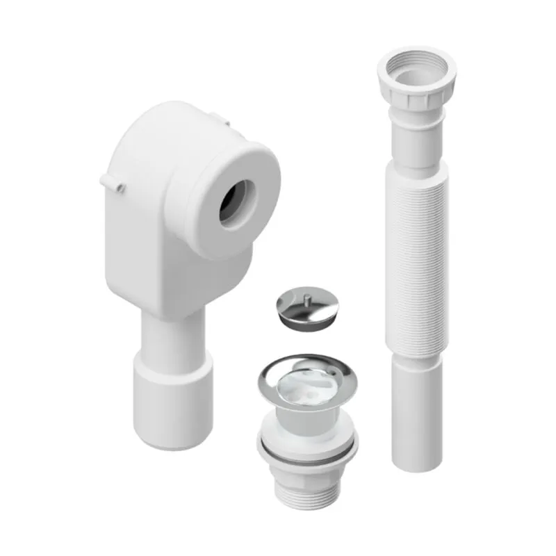 Kit di scarico per lavabo con piletta, sifone da incasso e tubo corrugato in plastica 1'1/4 Idral 15407 Bianco