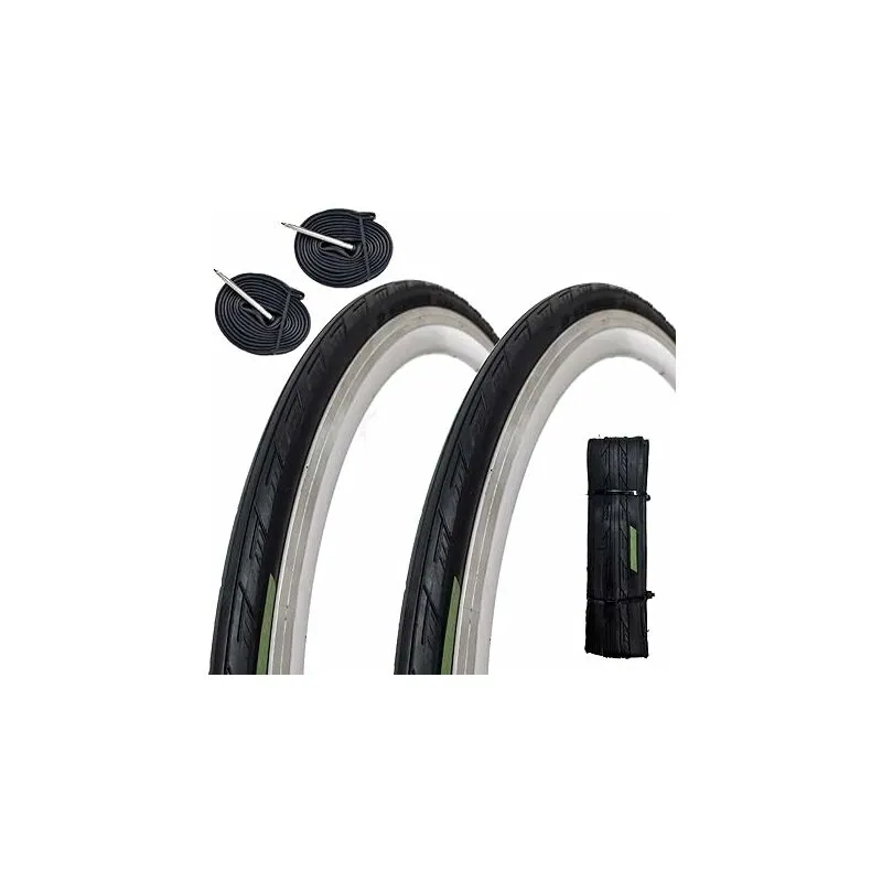 2 copertoni 700 x 25C (25-622) + camere pneumatici neri per bici da corsa road bike strada bicicletta Ecovelo