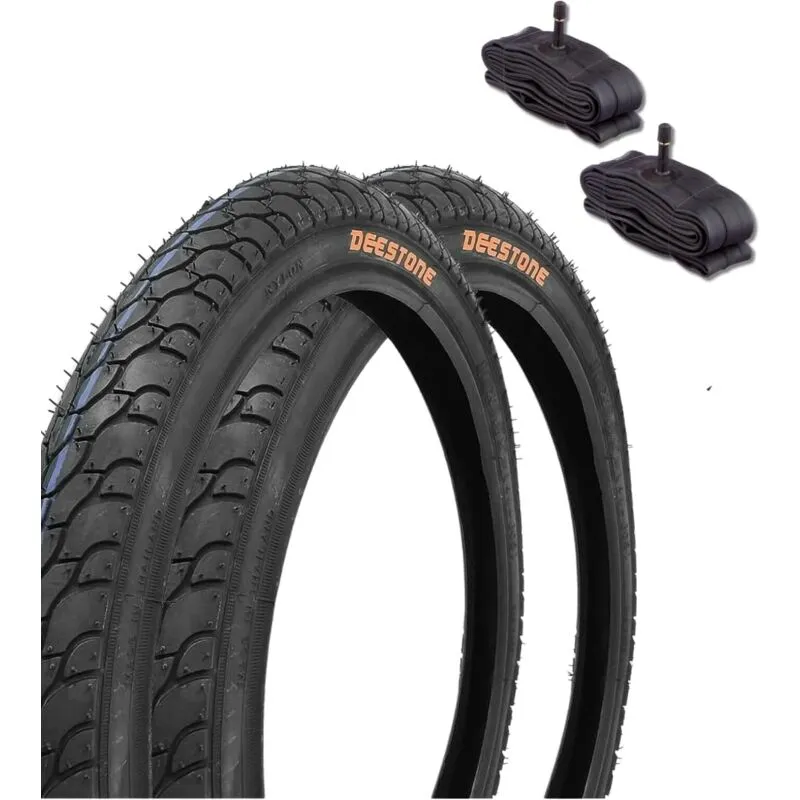 Ecovelo - 2 copertoni nero 20 x 1.75 (47-406) + 2 camere d'aria america schrader city bike bici graziella