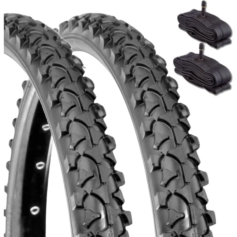 Ecovelo - 2 copertoni mtb 26 x 1.90 + camere d'aria schrader america pneumatici neri bici bicicletta mountain bike 47-559