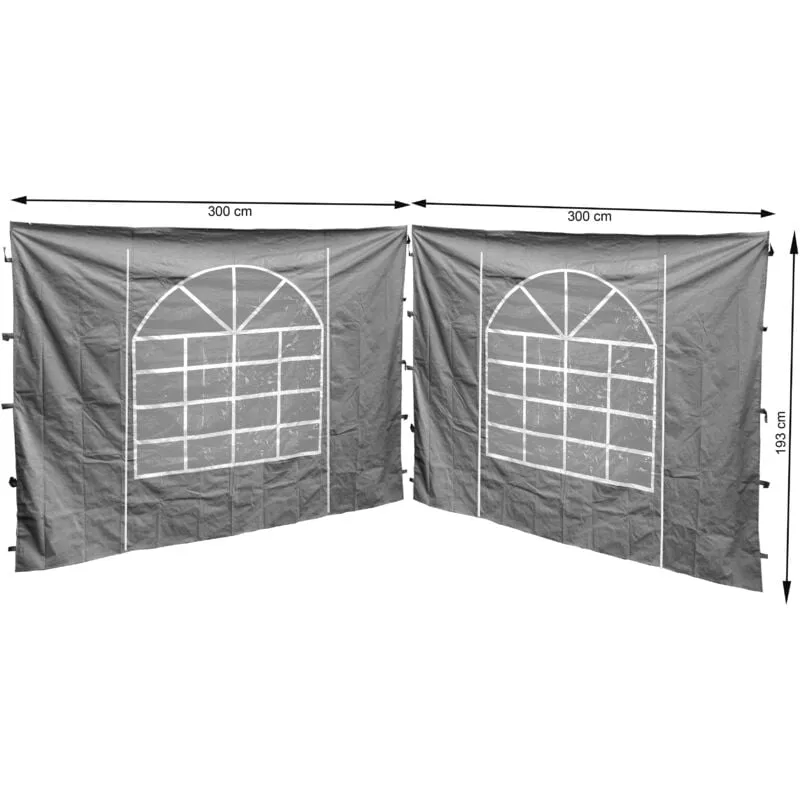 2 pannelli laterali con finestrella PE 300x195 cm Grigio per Gazebo Sahara 3x3m