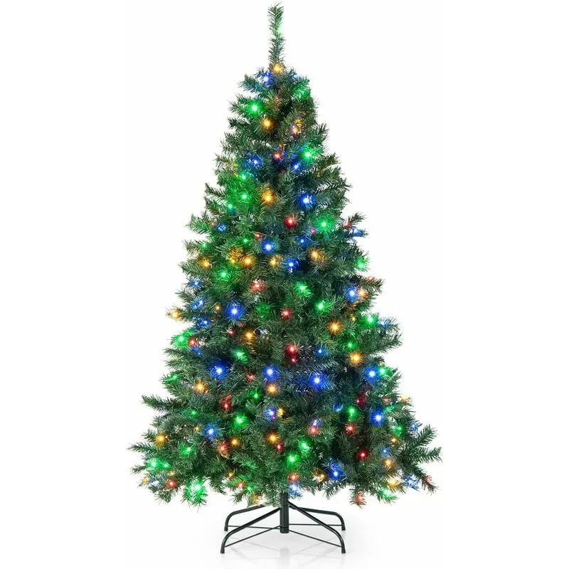 Albero di Natale con Luci da 180/210cm, Albero di Natale Incernierato con 260/350 Luci led Multi-Color, 666/1006 Rami, Base Pieghevole, Decorazione