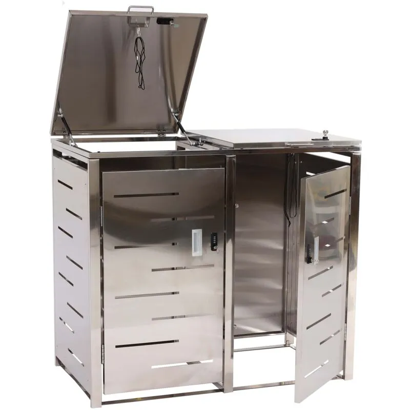  - non utilizzato] 2x copribidoni box spazzatura rifiuti 020 xs 63x135x103cm acciaio inox - grey