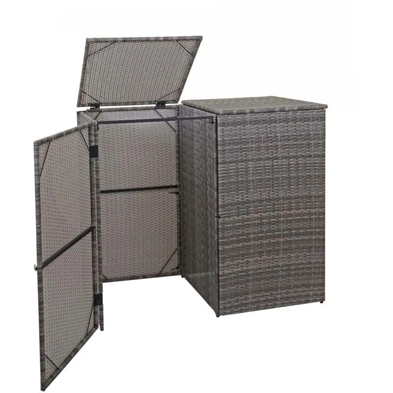  - 2x copribidoni box spazzatura rifiuti 257 66x130x110cm acciaio polyrattan grigio - grey