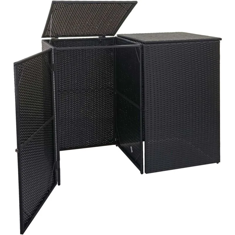 2x copribidoni box spazzatura rifiuti -257 66x130x110cm acciaio polyrattan nero