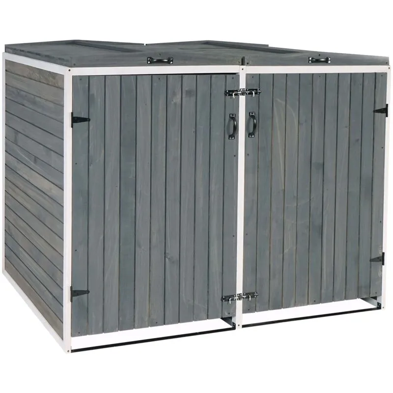  - 2x copribidoni box spazzatura rifiuti 651 98x158x126cm legno abete grigio bianco - grey