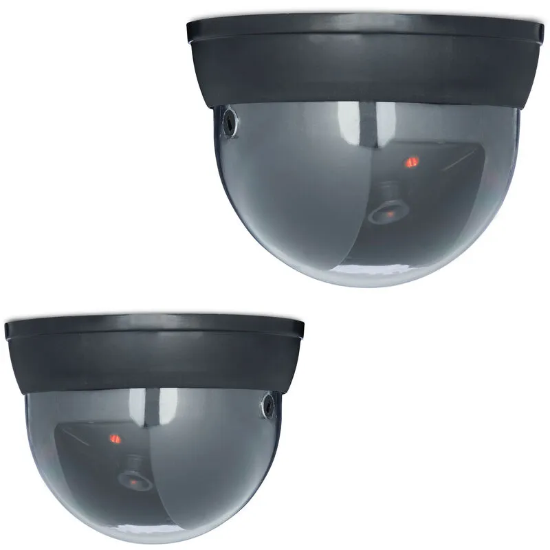2x Telecamera Finta di Sorveglianza Modello Dome, Girevole 360 Gradi, Luce a Led, Sicurezza per Casa, Nero