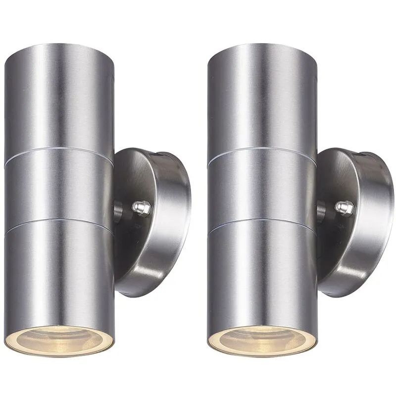 2x faretti da parete UP DOWN luci in acciaio inox lampade da giardino in vetro in un set che include lampadine a LED