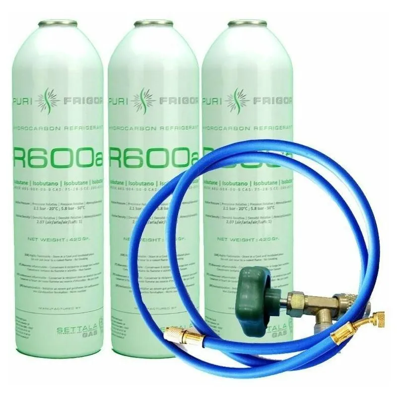 Reporshop - 3 bottiglie di gas refrigerante R600 + tubo flessibile + 420gr valvola di isobutane