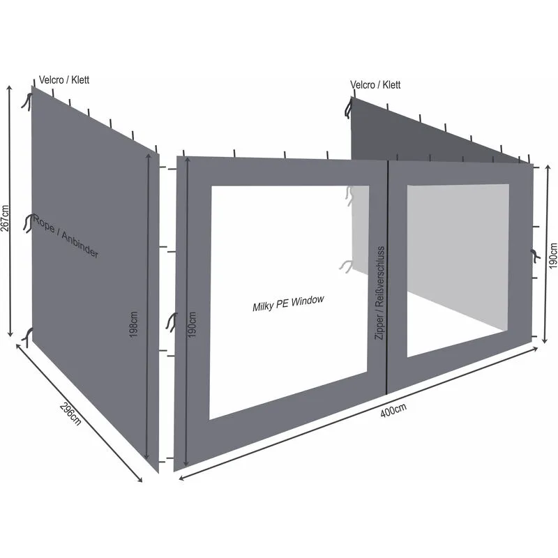 3 pareti laterali per tenda da parete pergola 3x4m antracite