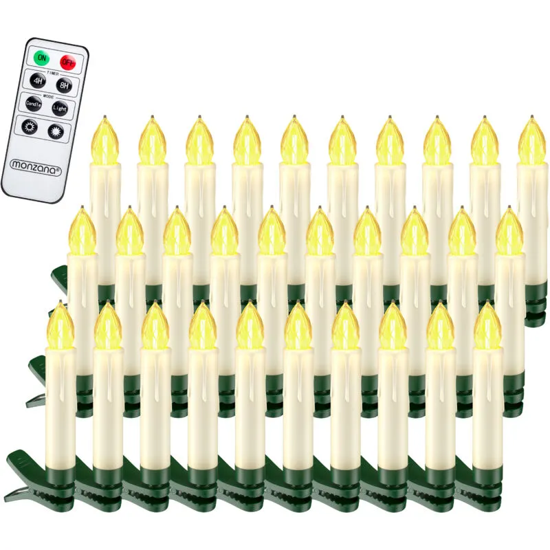 Monzana led Candele per Albero di Natale a Batteria Bianco Caldo Colorato Set di 20 30 Candele per Albero di Natale con Timer a Batteria Regolabile