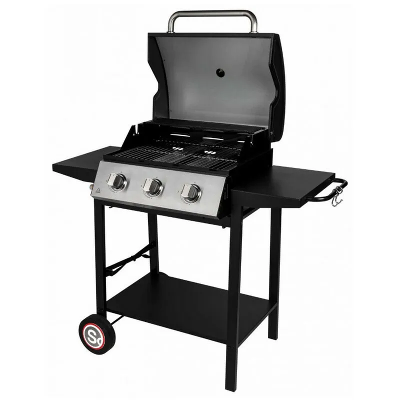 Barbecue a gas su supporto 3 fuochi 10.500w nero - 335541 - somagic