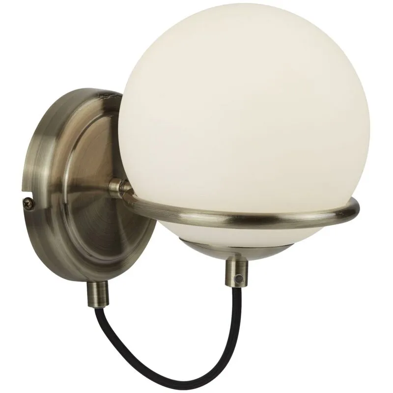 Searchlight - Applique Contemporanea Sfera Acciaio Ottone Vetro Bianco 1 Luce E14