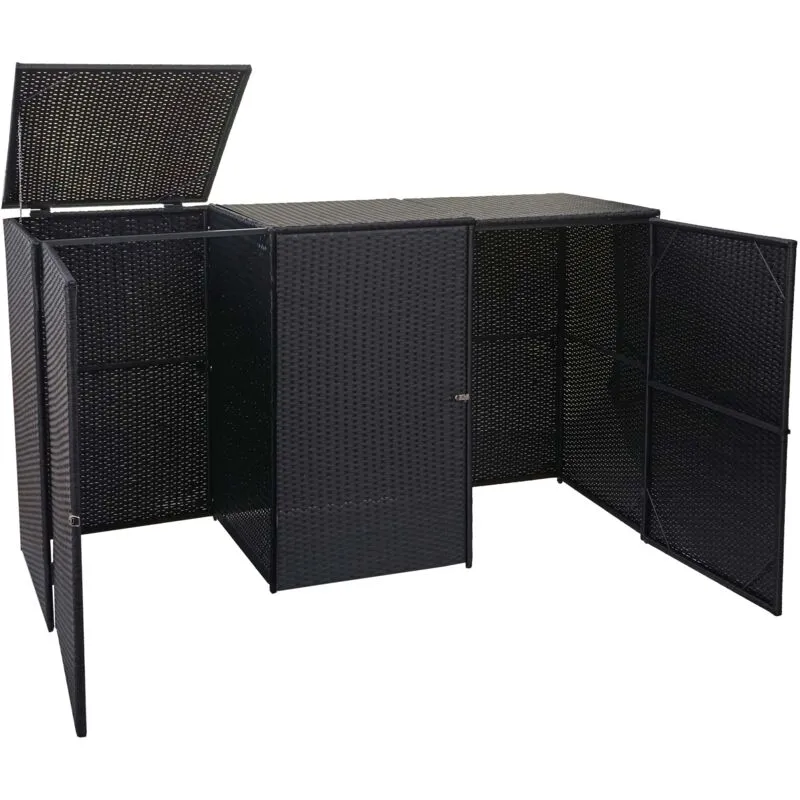  - 3x copribidoni box spazzatura rifiuti 261 66x195x110cm acciaio polyrattan nero - black