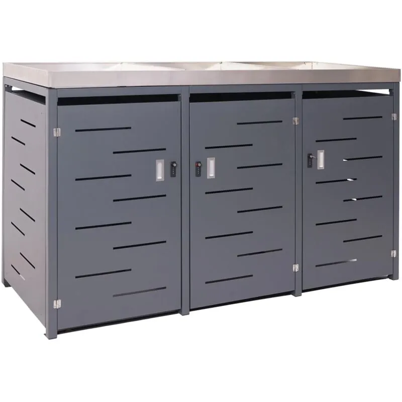  - 3x copribidoni box spazzatura rifiuti 380 84x198x125cm acciaio zincato - grey