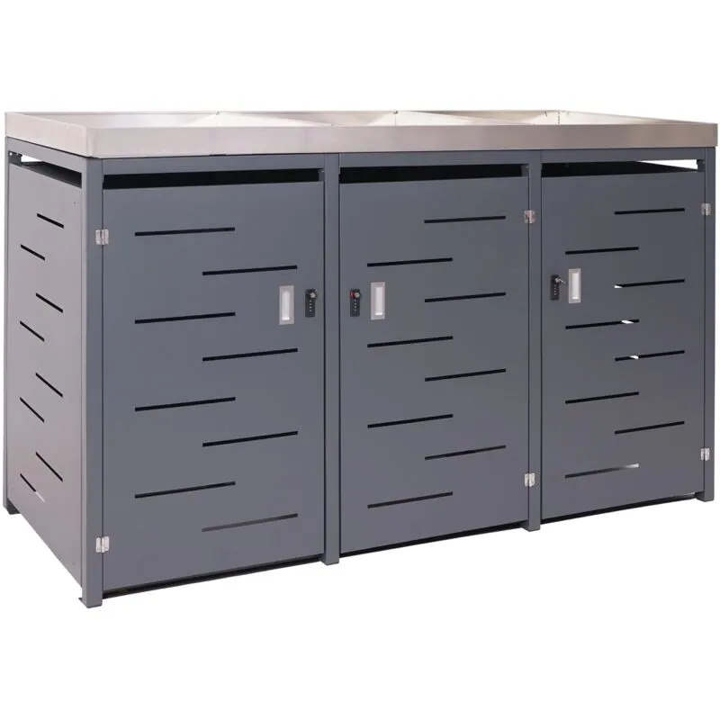  - non utilizzato] 3x copribidoni box spazzatura rifiuti 380 84x198x125cm acciaio zincato - grey