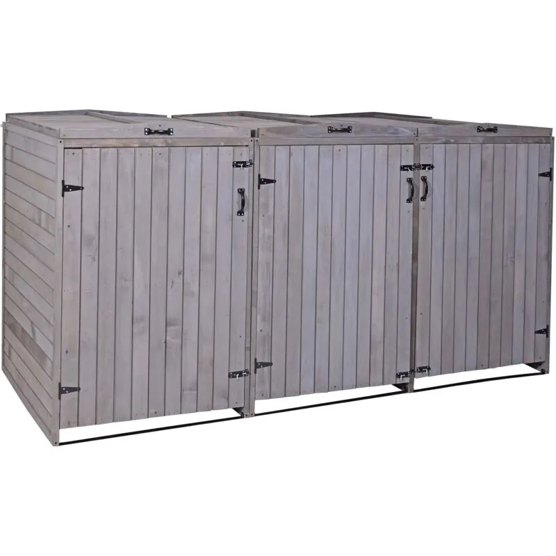  - 3x copribidoni box spazzatura rifiuti 981 98x238x126cm legno abete grigio antracite - grey