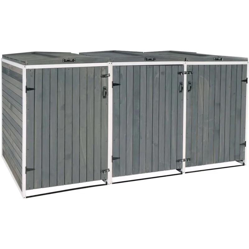  - 3x copribidoni box spazzatura rifiuti 981 98x238x126cm legno abete grigio bianco - grey