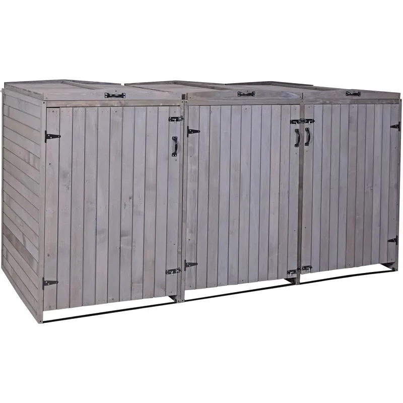 3x copribidoni box spazzatura rifiuti HWC-H74 98x238x126cm legno abete grigio antracite - grey