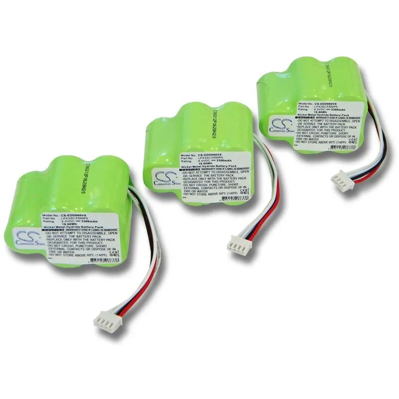 3x Vhbw Ni-MH Batteria 3300mAh (6V) compatibile con Aspirapolvere Hoover Robot RVC0010, RVC0010, RVC0011, RVC0011-001 sostituisce 945-0006, 945-0024,