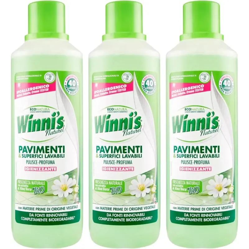 3x Winni's Naturel Pavimenti e Superfici Lavabili Detergente e Igenizzante 3x1lt