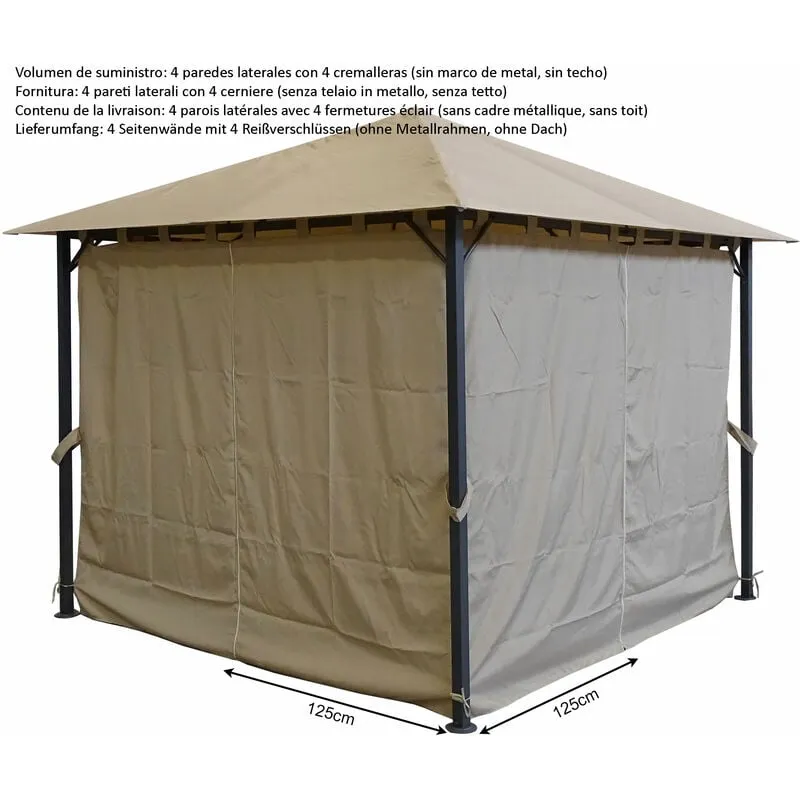 4 Pannelli laterali con zip 260x195cm Beige per Gazebo 3x3m