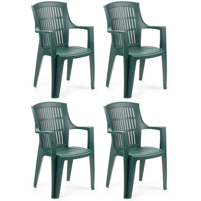 4 pezzi poltrona sedia Arpa in dura resina di plastica verde con schienale alto da giardino balcone per casa bar ristorante esterno interno