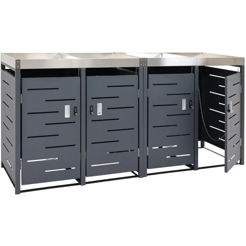  - 4x copribidoni box spazzatura rifiuti 044b 62x175x110cm acciaio zincato - grey