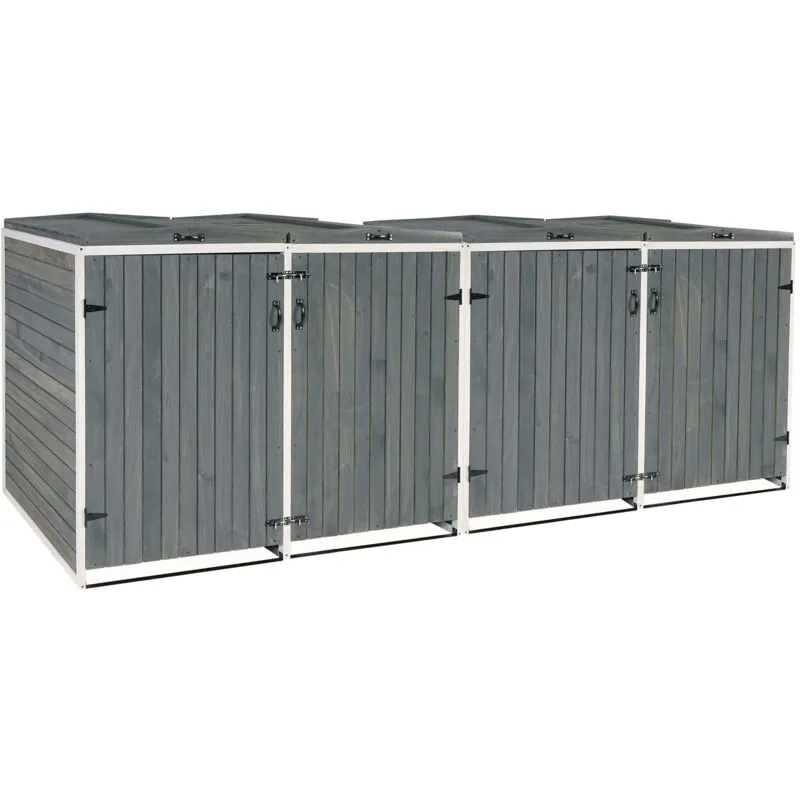  - 4x copribidoni box spazzatura rifiuti 651 98x316x126cm legno abete grigio bianco - grey