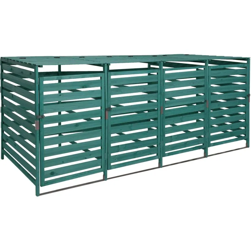  - 4x copribidoni box spazzatura rifiuti 714 97x271x114cm legno abete verde scuro - green