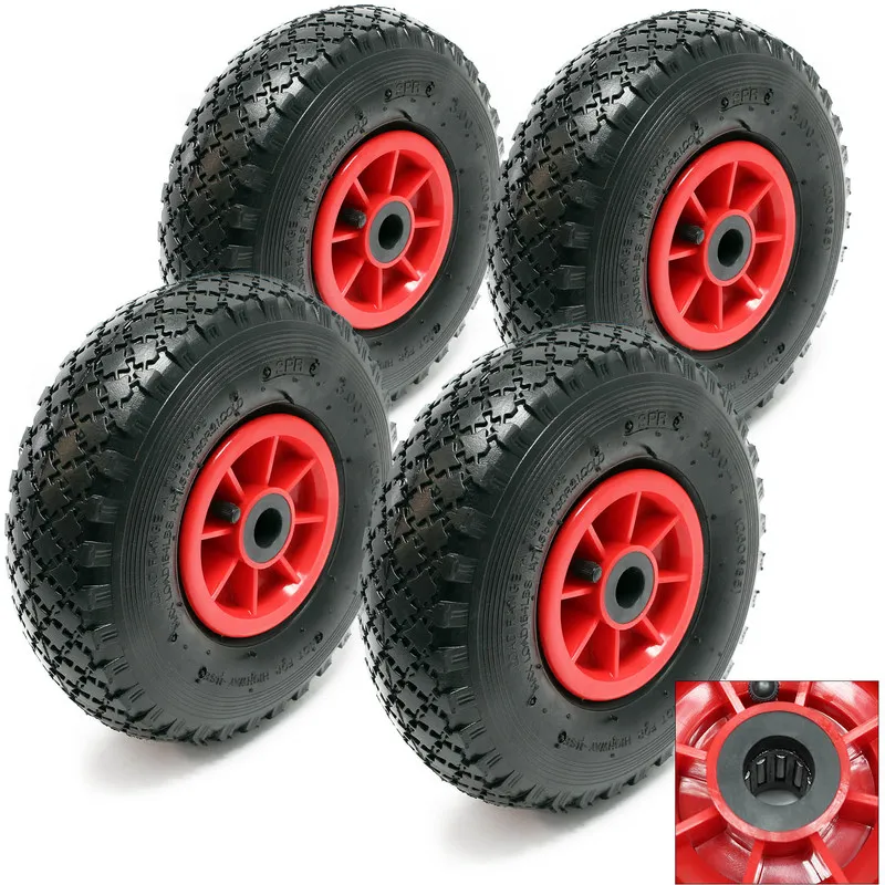 Set 4 ruote complete 3.00-4 HT2046 per carrelli a mano carriole portasacchi