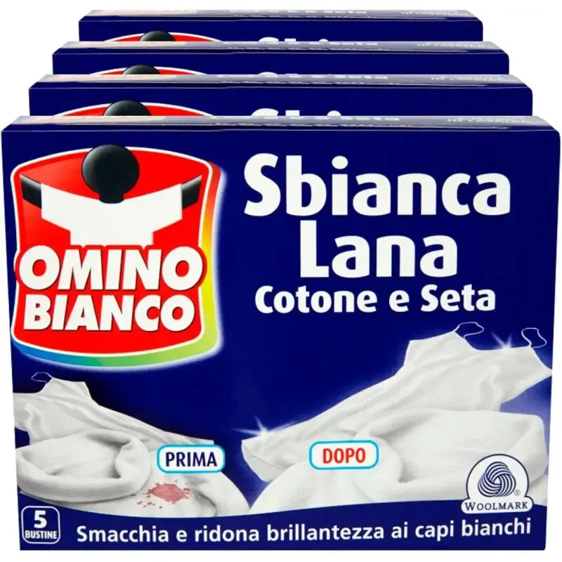 4x Omino Bianco Sbianca Lana in Polvere Cotone e Seta per Capi Bianchi 4x100gr