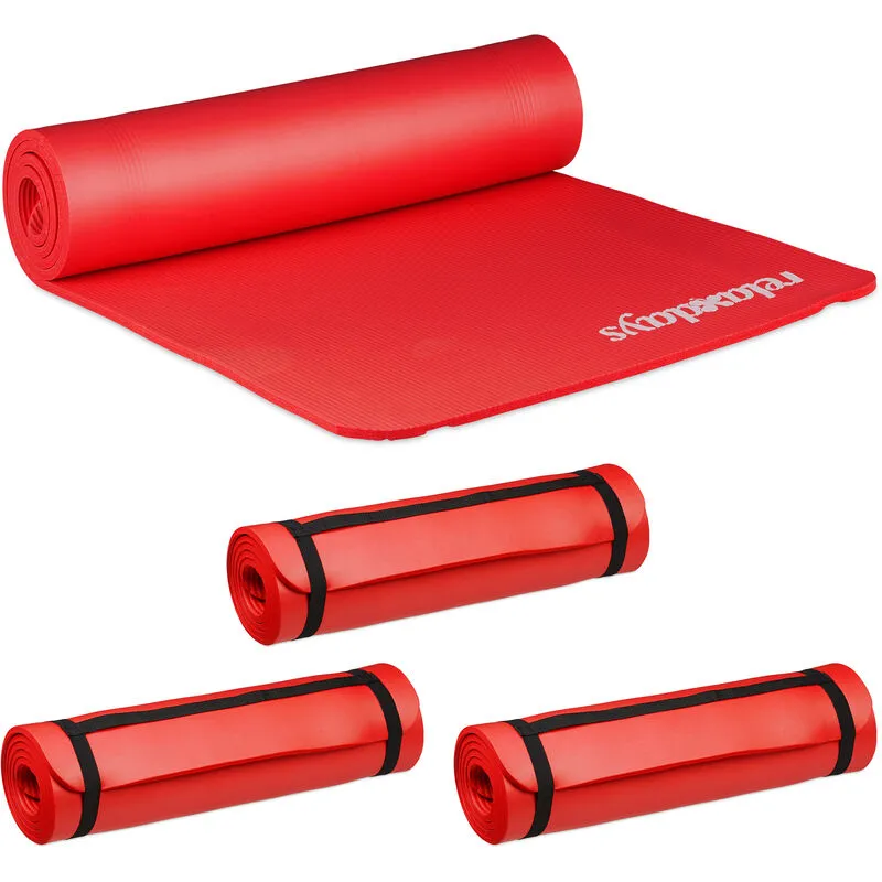 Relaxdays - 4x Tappetino da Yoga, 1 cm, Tappeto da Fitness, Accessori per Pilates & Aerobica, Sport, 60 x 180 cm, Rosso